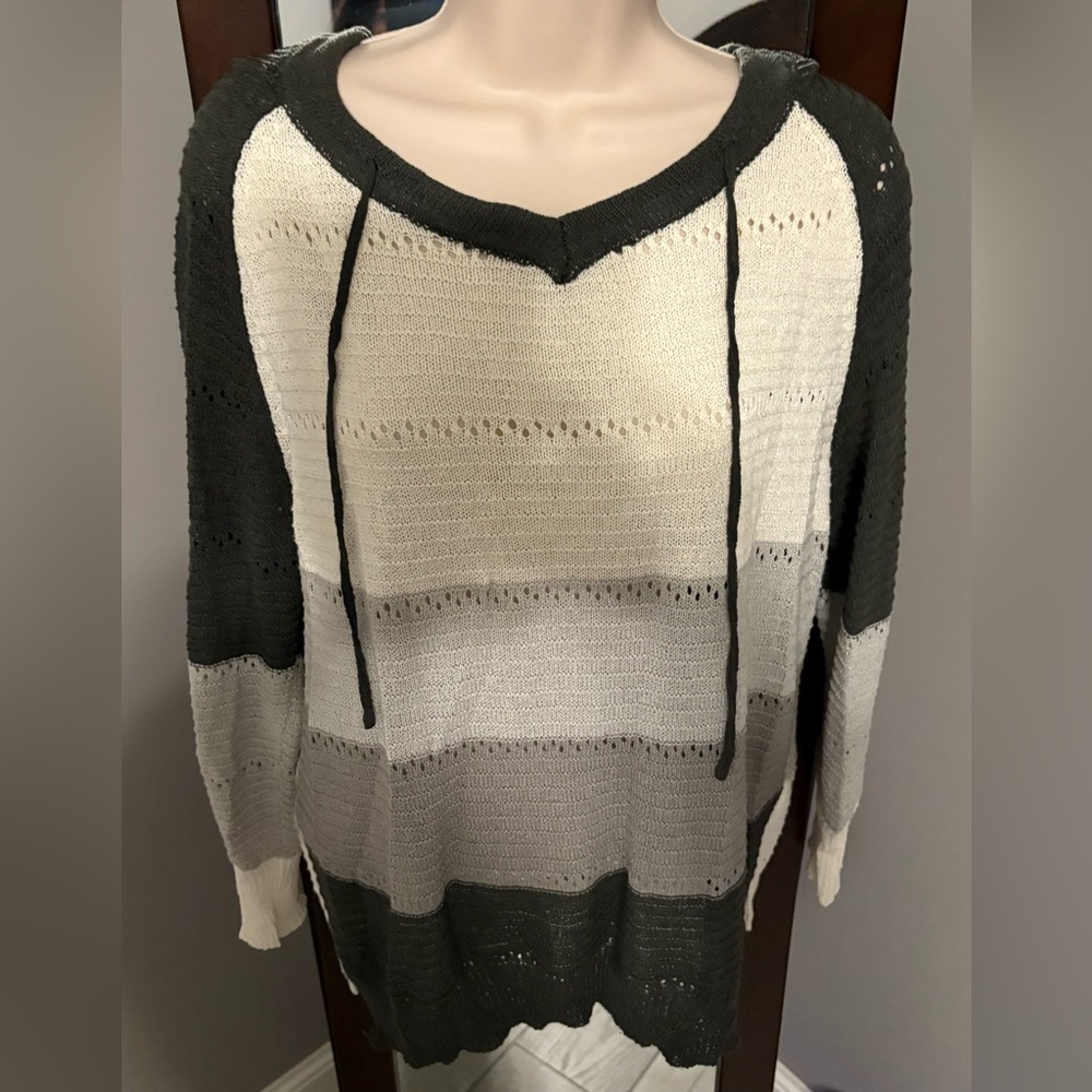 Striped Knit Women's Hoodie Sweater